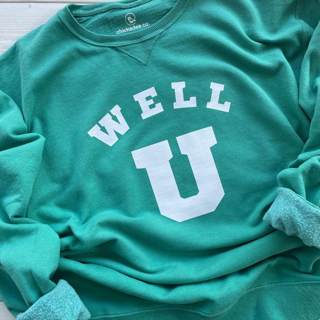 nourish to flourish green crew sweatshirt unisex sizes.